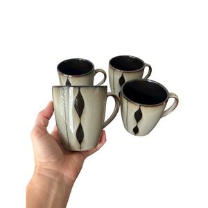 Sango Prelude Black Stoneware Tea Drop Reactive Drip Glaze 4 Mugs Discontinued